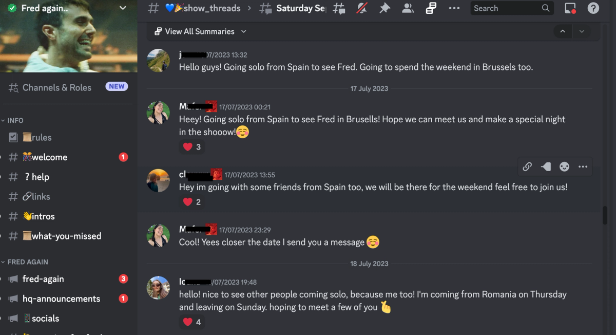 Fred again.. fans keeping the live show buzz going on Discord after the event