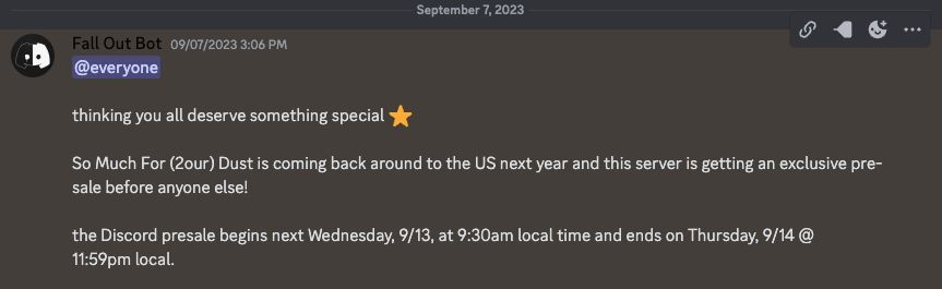Fall Out Boy Discord @everyone announcement — exclusive pre-sale for server members